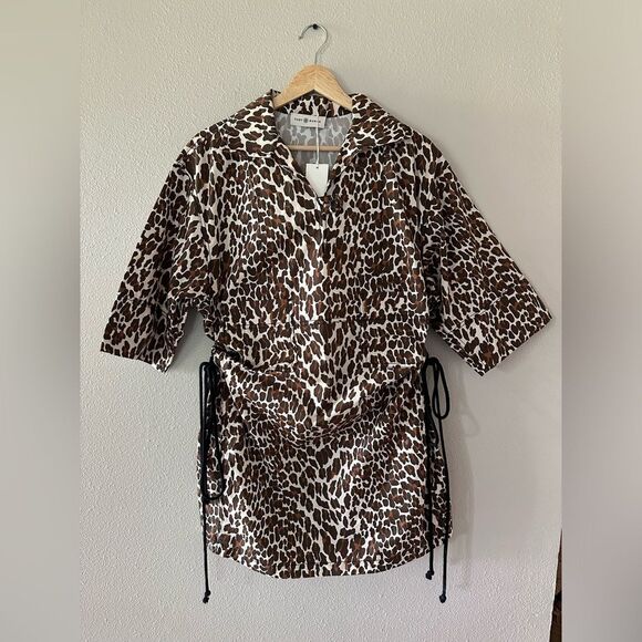 NWT Tory Burch Reva Leopard Print Cotton Poplin Shirtdress Size 4 - Picture 3 of 12